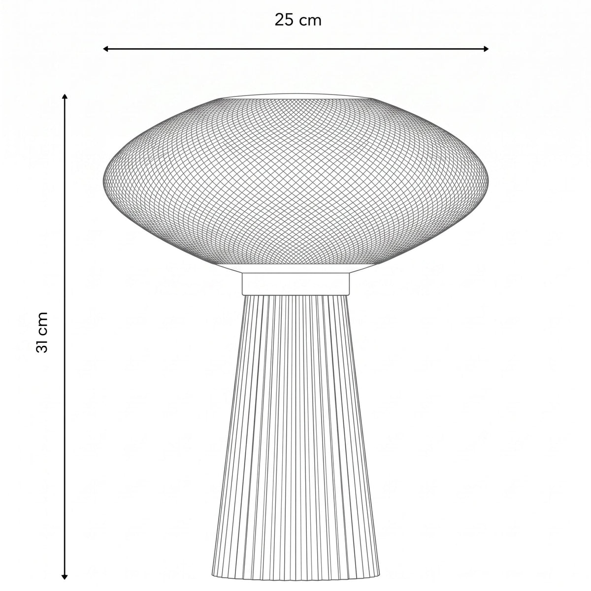 Daybreak side view with dimensions: 25 cm wide, 31 cm tall